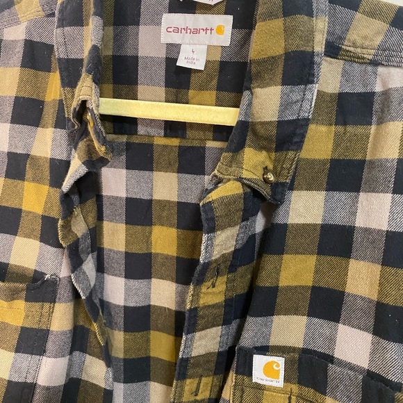 Carhartt Men's Olive Green and Black Plaid Long Sleeve Button Down Shirt XL - Picture 2 of 3
